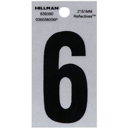 Hillman HILLMAN 2 in. Reflective Black Vinyl Self-Adhesive Number 6 1 pc 839390